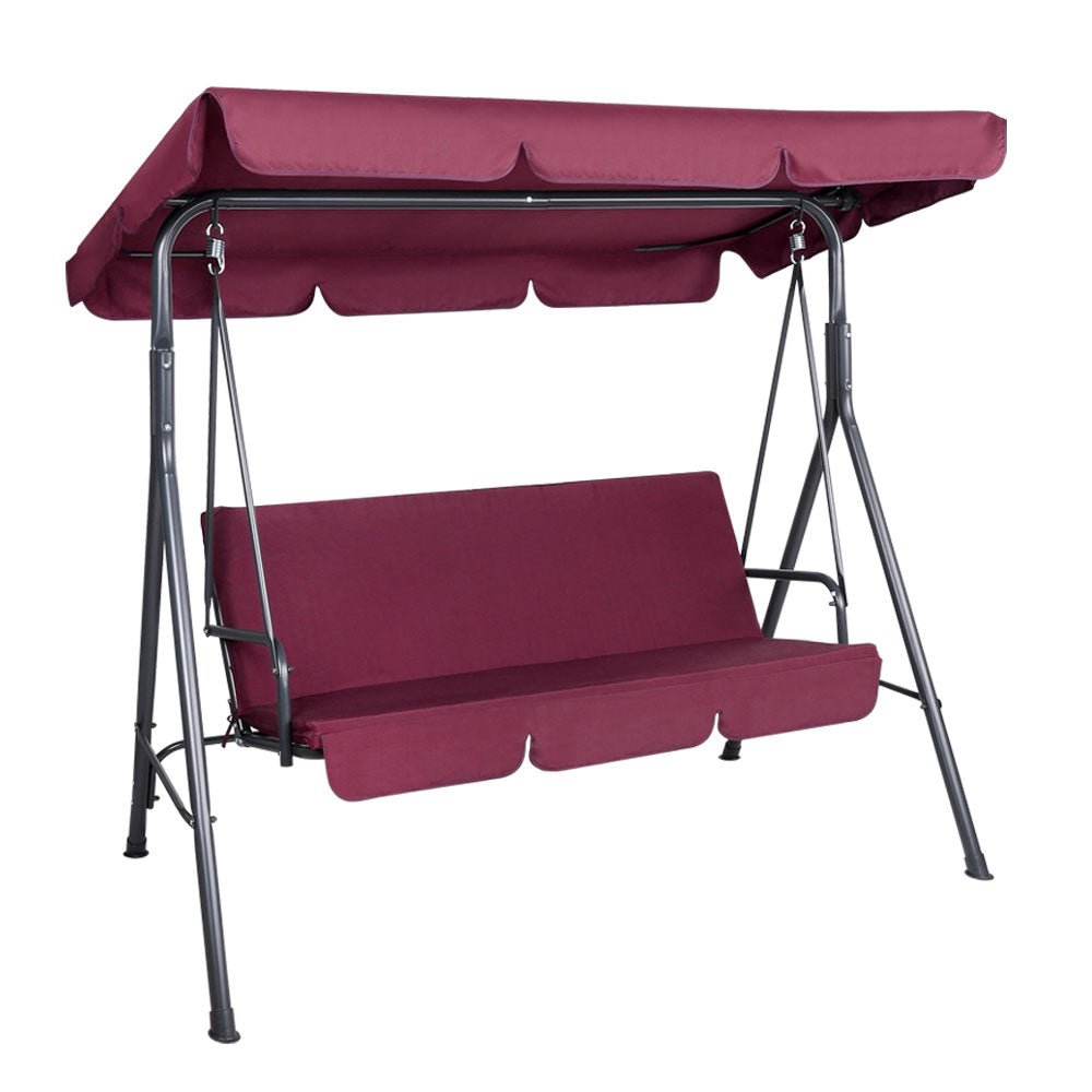 Outdoor Swing Chair Garden Bench Furniture Canopy 3 Seater Wine Red - Furniture > Outdoor - Bedzy Australia