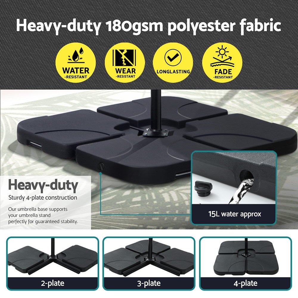 Outdoor Umbrella 3M Cantilever Beach LED Base Garden Sun Patio Charcoal - Home & Garden > Shading > Umbrellas & Sunshades - Bedzy Australia