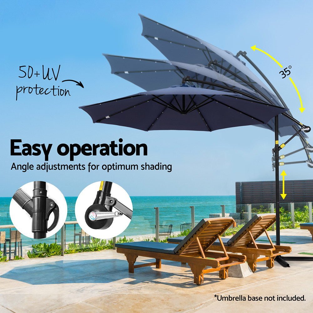 Outdoor Umbrella 3M Cantilever Beach LED Umbrellas Garden Shade Patio - Home & Garden > Shading > Umbrellas & Sunshades - Bedzy Australia