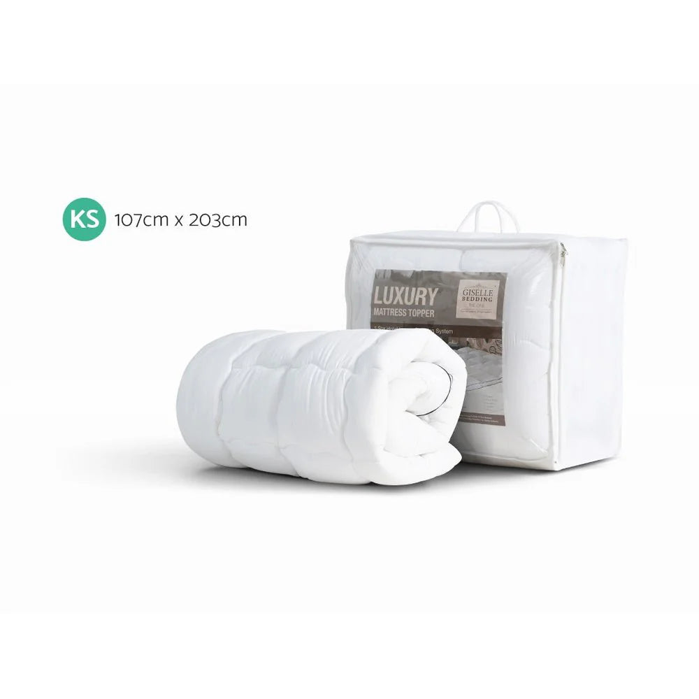 King Single Premium Package | Fion Boucle Gas Lift Bed Frame Cream White with rolled white pillowtop mattress topper and packaging