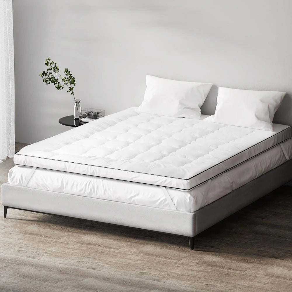 King Single Premium Package | Fion Boucle Gas Lift Bed Frame Cream White with Algarve Euro Top Pocket Spring Mattress and Pillowtop Topper