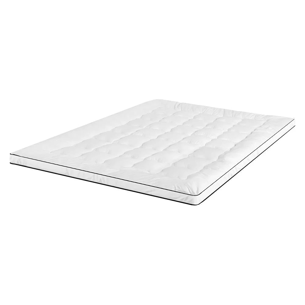King Single Premium Package | Pillowtop mattress topper in white with quilted surface and black piping detail on white background