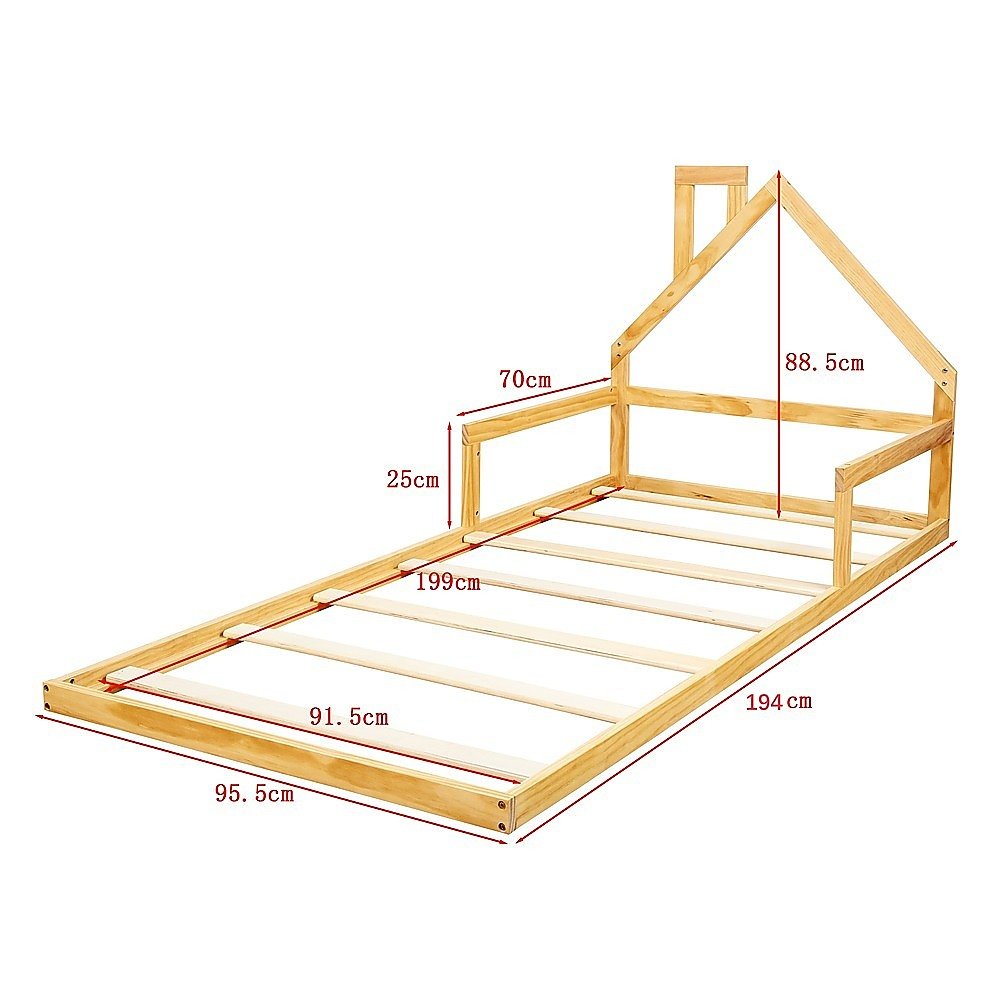 Pine Wood Floor Bed House Frame for Kids and Toddlers - Furniture > Bedroom - Bedzy Australia