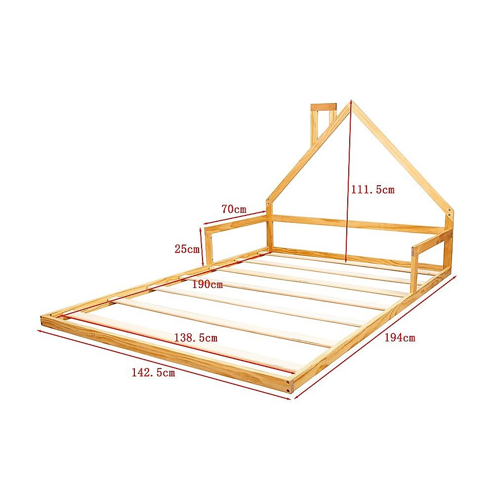 Pine Wood Floor Bed House Frame for Kids and Toddlers - Furniture > Bedroom - Bedzy Australia