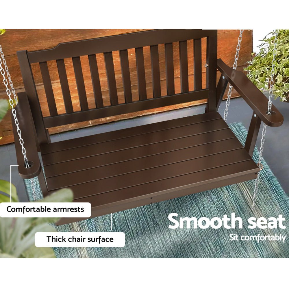 Porch Swing Chair with Chain Garden Bench Outdoor Furniture Wooden Brown - Furniture > Outdoor - Bedzy Australia