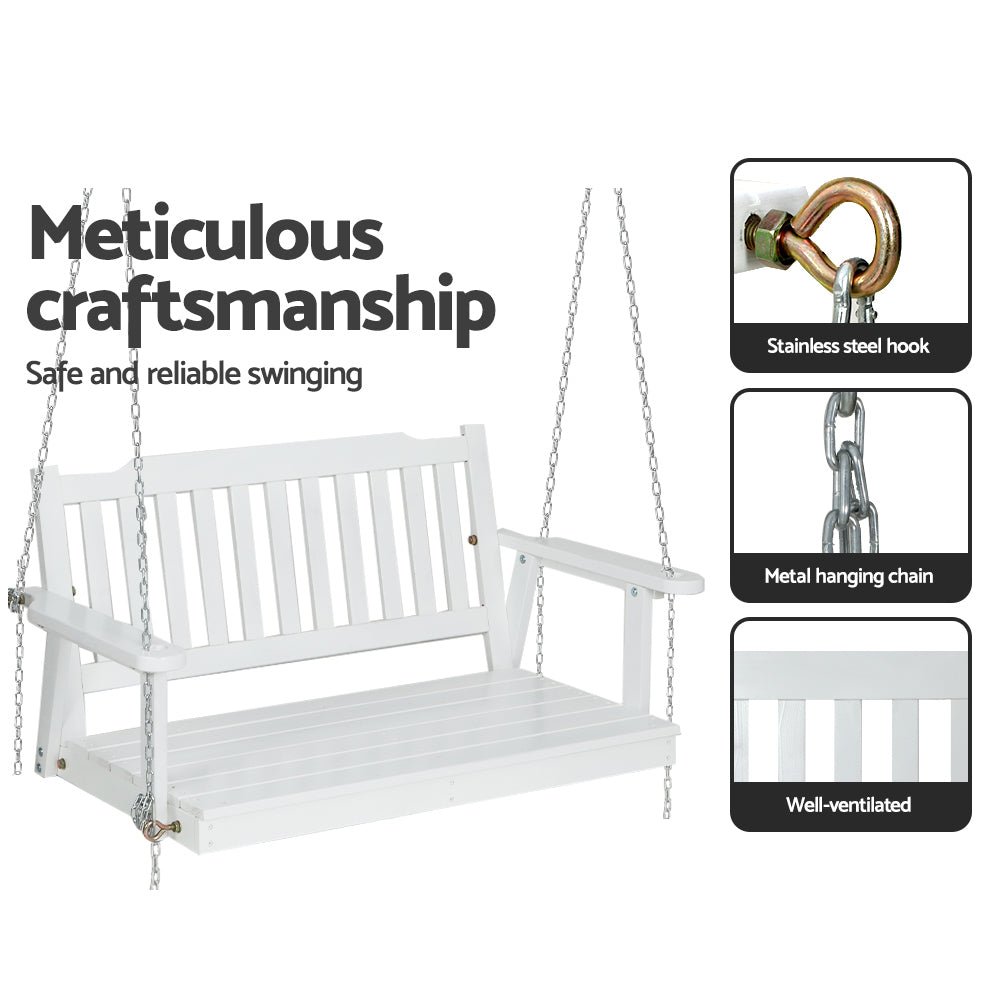 Porch Swing Chair with Chain Garden Bench Outdoor Furniture Wooden White - Furniture > Outdoor - Bedzy Australia