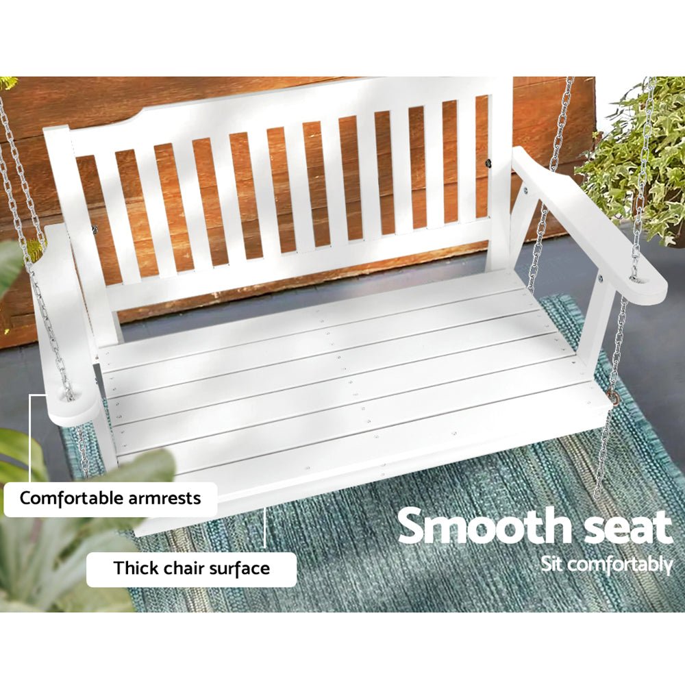 Porch Swing Chair with Chain Garden Bench Outdoor Furniture Wooden White - Furniture > Outdoor - Bedzy Australia