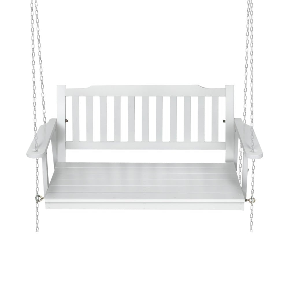 Porch Swing Chair with Chain Garden Bench Outdoor Furniture Wooden White - Furniture > Outdoor - Bedzy Australia