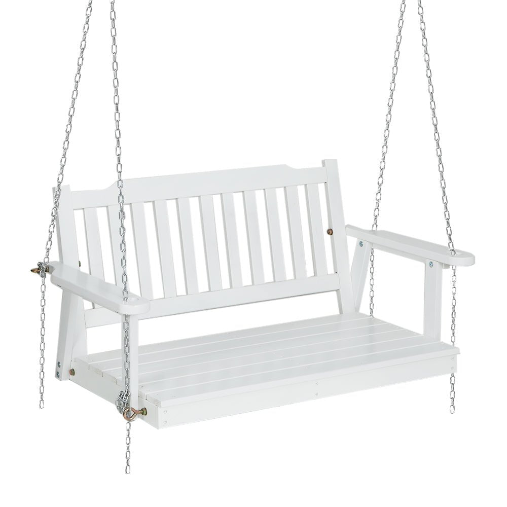 Porch Swing Chair with Chain Garden Bench Outdoor Furniture Wooden White - Furniture > Outdoor - Bedzy Australia