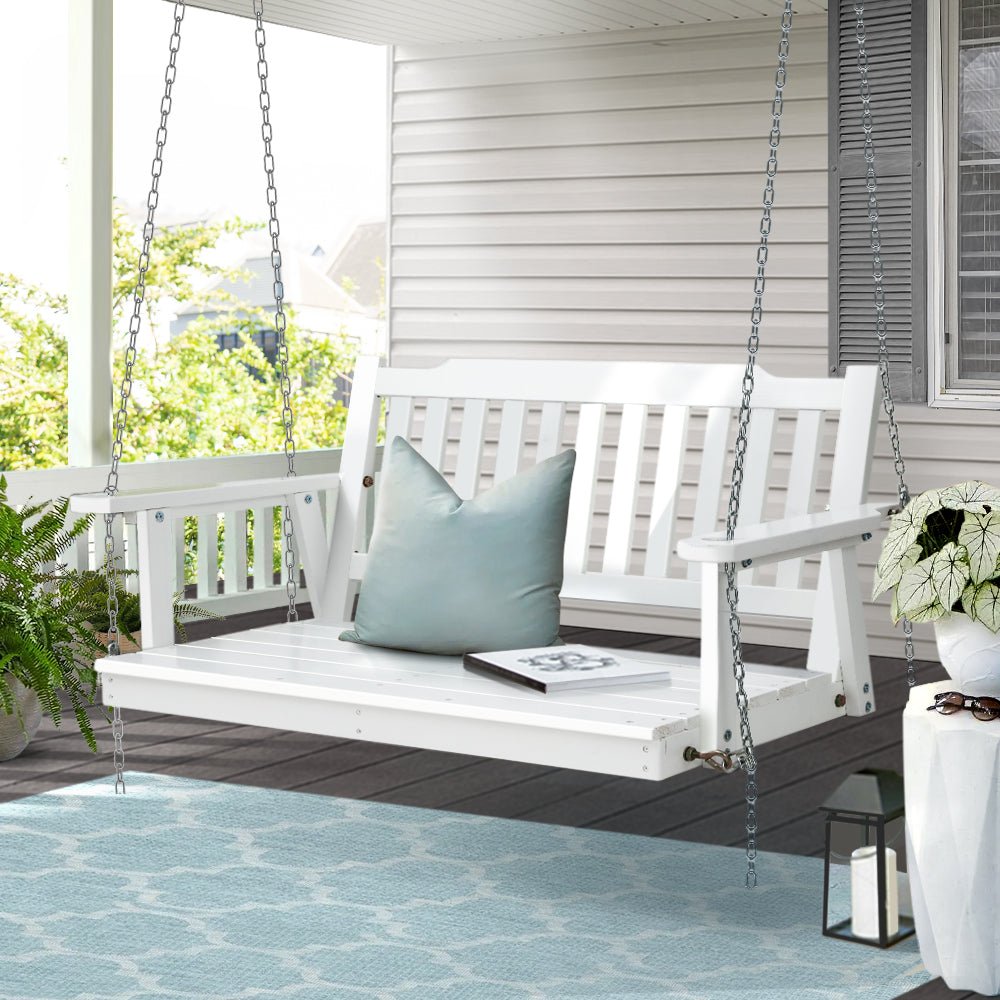 Porch Swing Chair with Chain Garden Bench Outdoor Furniture Wooden White - Furniture > Outdoor - Bedzy Australia