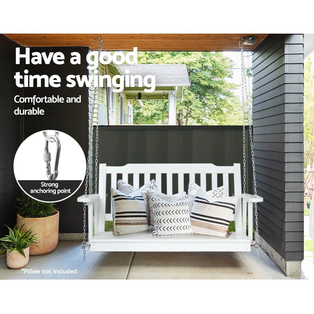 Porch Swing Chair with Chain Garden Bench Outdoor Furniture Wooden White - Furniture > Outdoor - Bedzy Australia