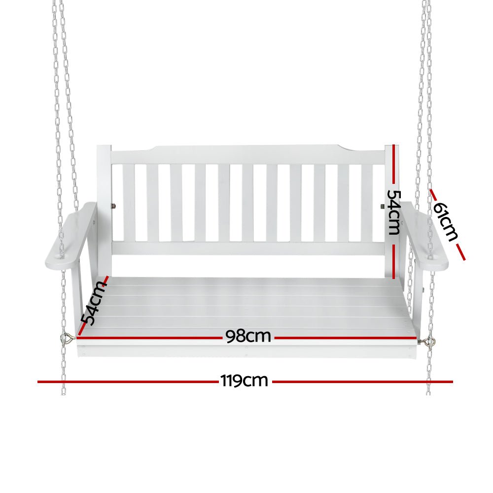 Porch Swing Chair with Chain Garden Bench Outdoor Furniture Wooden White - Furniture > Outdoor - Bedzy Australia