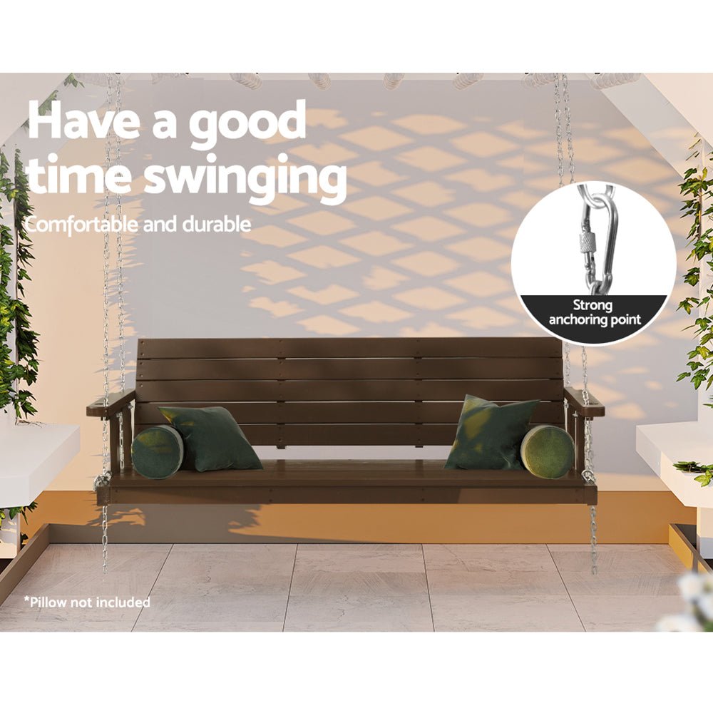 Porch Swing Chair with Chain Outdoor Furniture 3 Seater Bench Wooden Brown - Furniture > Outdoor - Bedzy Australia