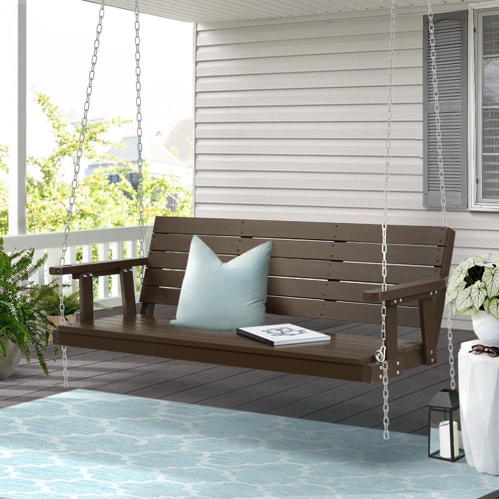 Porch Swing Chair with Chain Outdoor Furniture 3 Seater Bench Wooden Brown - Furniture > Outdoor - Bedzy Australia