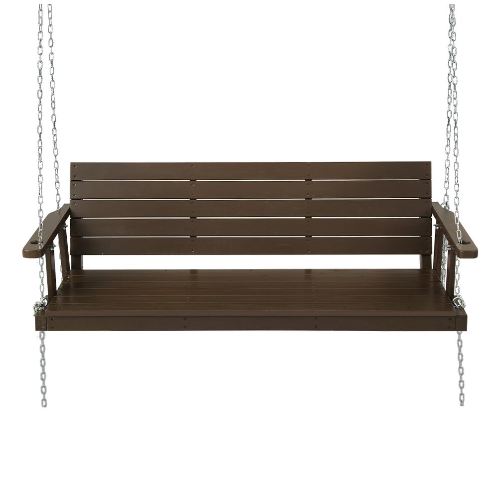 Porch Swing Chair with Chain Outdoor Furniture 3 Seater Bench Wooden Brown - Furniture > Outdoor - Bedzy Australia