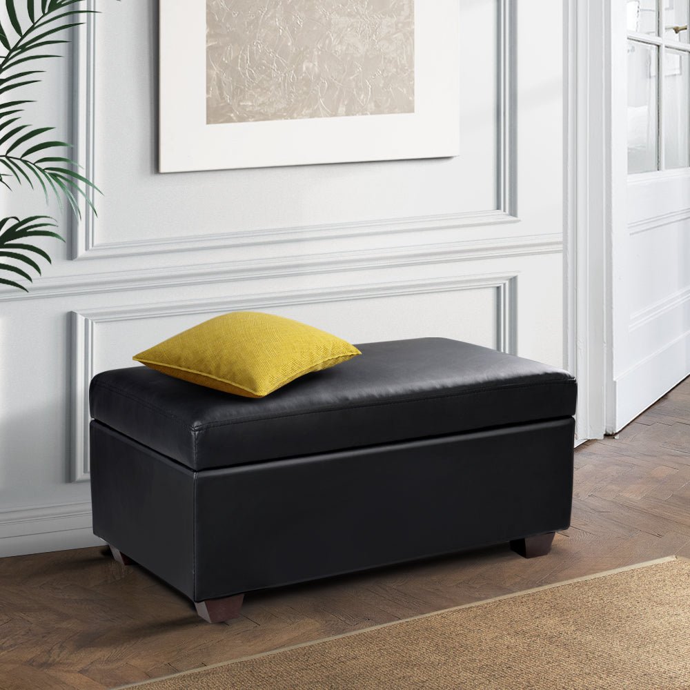 PU Leather Storage Ottoman - Black - Bedzy Australia