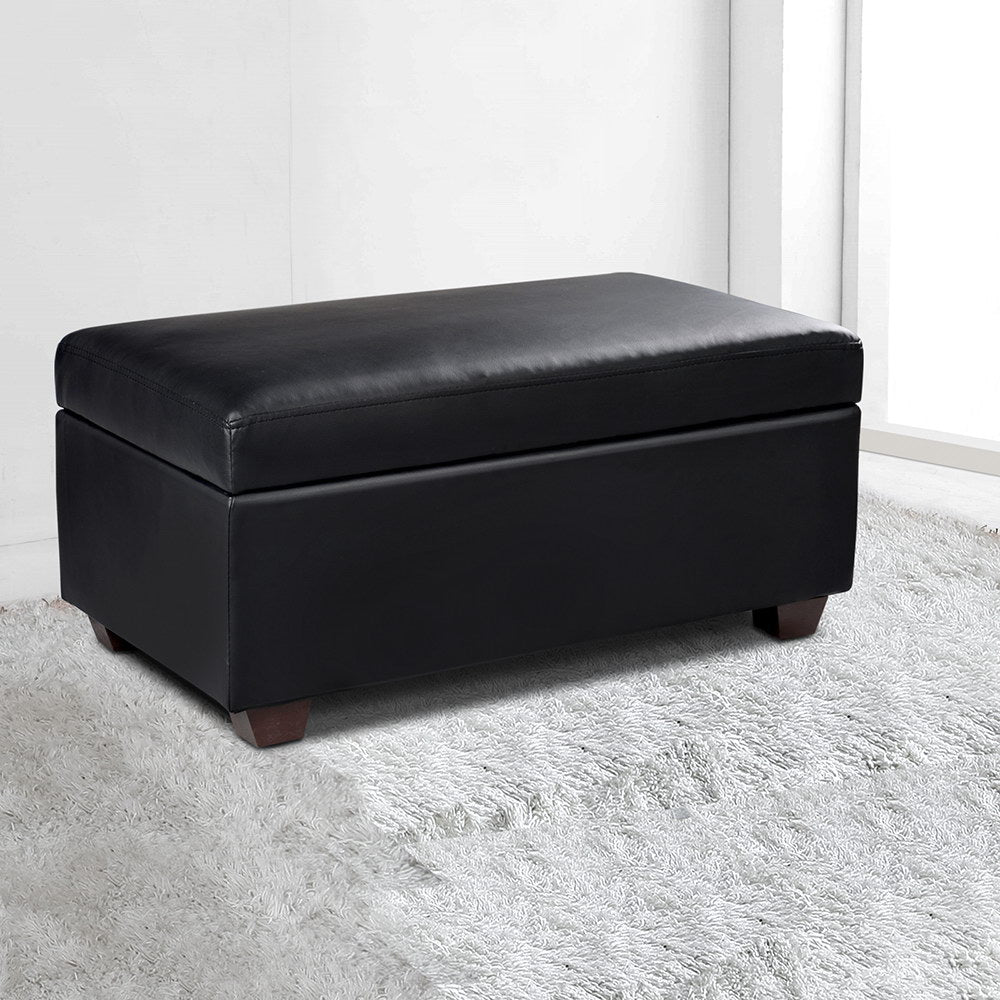 PU Leather Storage Ottoman - Black - Bedzy Australia