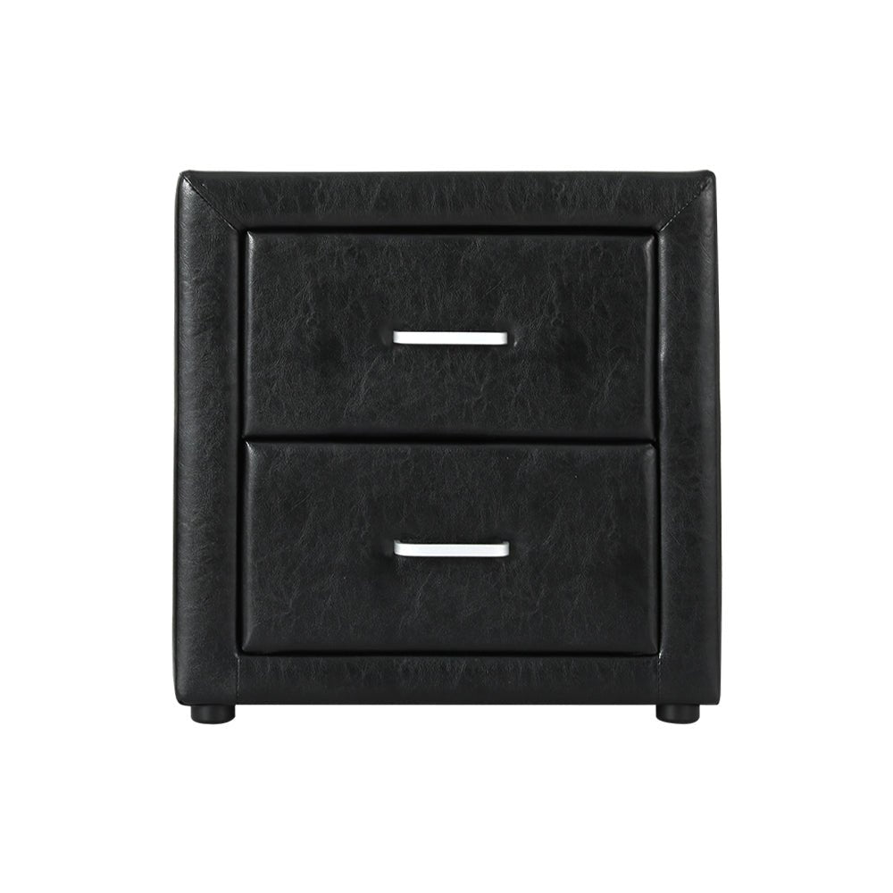 PVC Leather Bedside Table - Black - Bedzy Australia