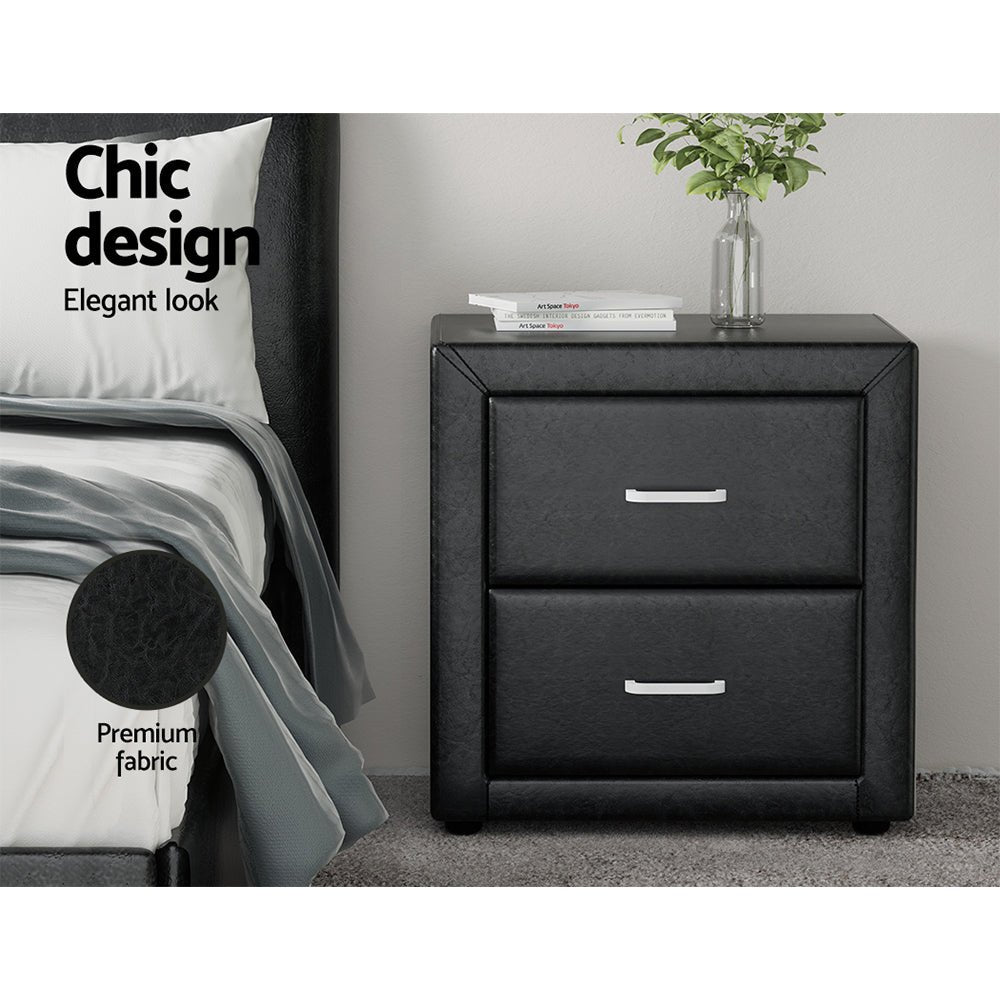 PVC Leather Bedside Table - Black - Bedzy Australia