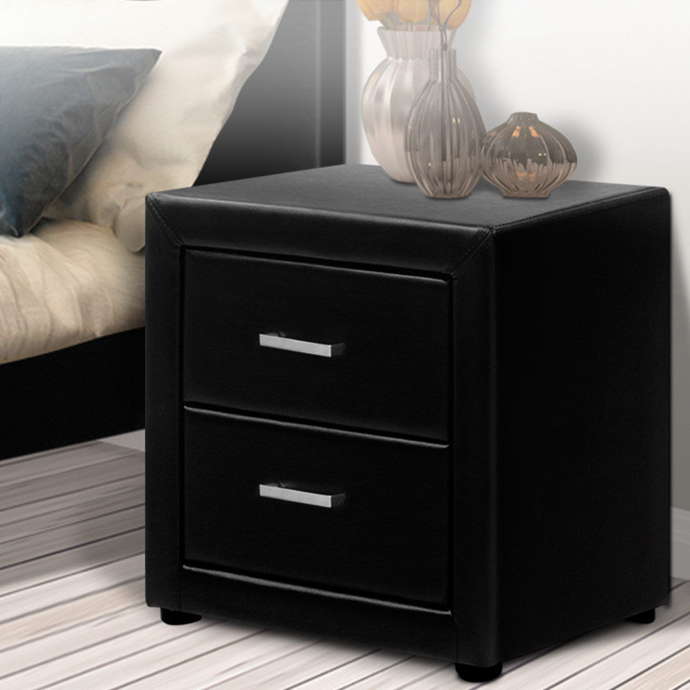 PVC Leather Bedside Table - Black - Bedzy Australia