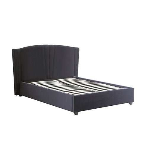 Roman Bed Frame Queen Size Black Velvet Fabric with Gas Lift plywood metal structure - Furniture > Bedroom > Beds & Bed Frames - Bedzy Australia