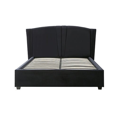 Roman Bed Frame Queen Size Black Velvet Fabric with Gas Lift plywood metal structure - Furniture > Bedroom > Beds & Bed Frames - Bedzy Australia