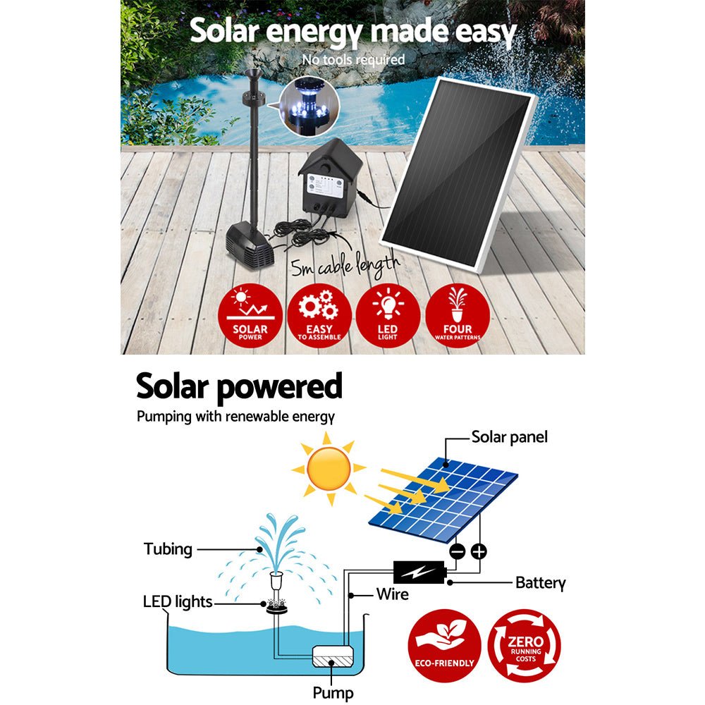Solar Pond Pump with Battery Kit LED Lights 4FT - Home & Garden > Fountains - Bedzy Australia
