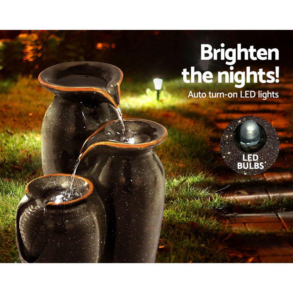 Solar Water Feature with LED Lights 3 Tiers 52cm - Home & Garden > Fountains - Bedzy Australia