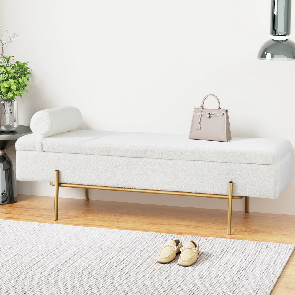 Storage Ottoman Bed 140cm Pillow Boucle Fabric - Furniture > Living Room - Bedzy Australia