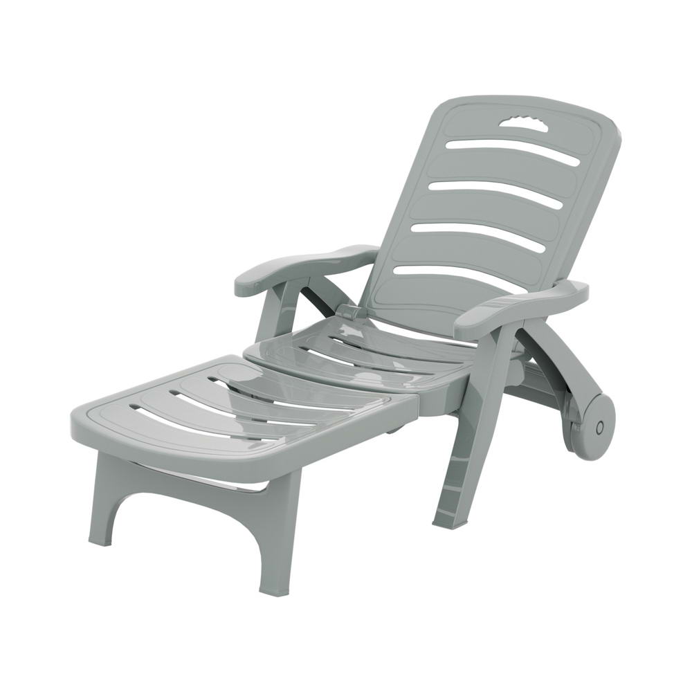Sun Lounger Folding Lounge Chair Wheels Patio Outdoor Furniture Grey - Furniture > Outdoor - Bedzy Australia