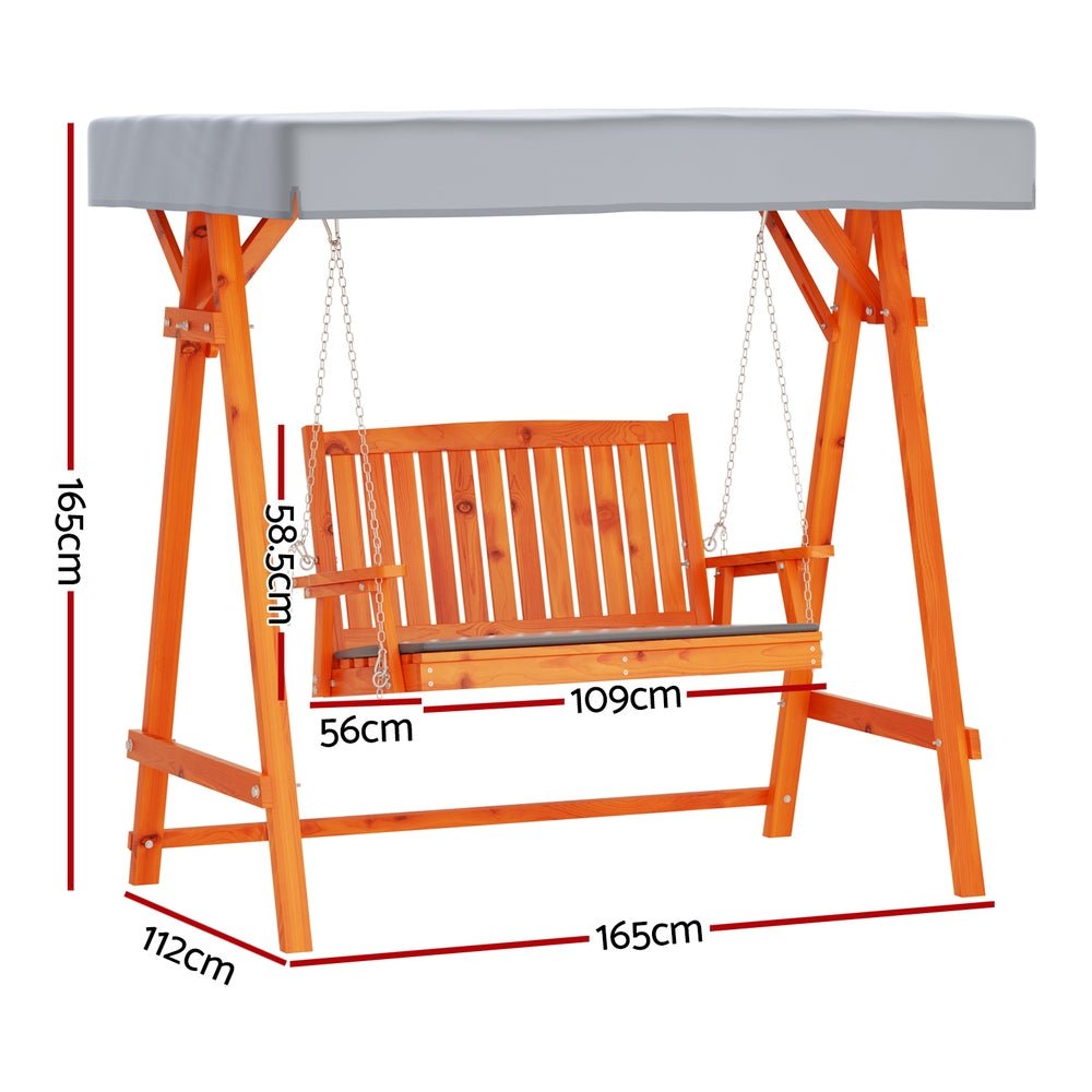 Swing Chair Wooden Garden Bench Canopy 2 Seater Outdoor Furniture - Furniture > Outdoor - Bedzy Australia