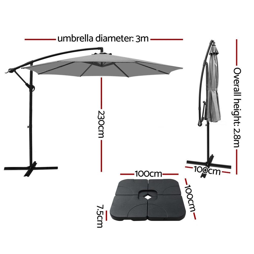 Umbrella Outdoor Umbrellas Cantilever Sun Stand UV Garden Base Grey 3M - Home & Garden > Shading - Bedzy Australia