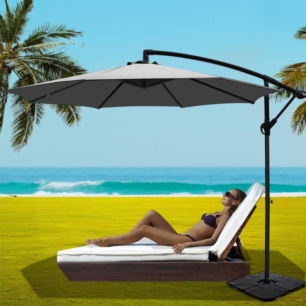 Umbrella Outdoor Umbrellas Cantilever Sun Stand UV Garden Base Grey 3M - Home & Garden > Shading - Bedzy Australia