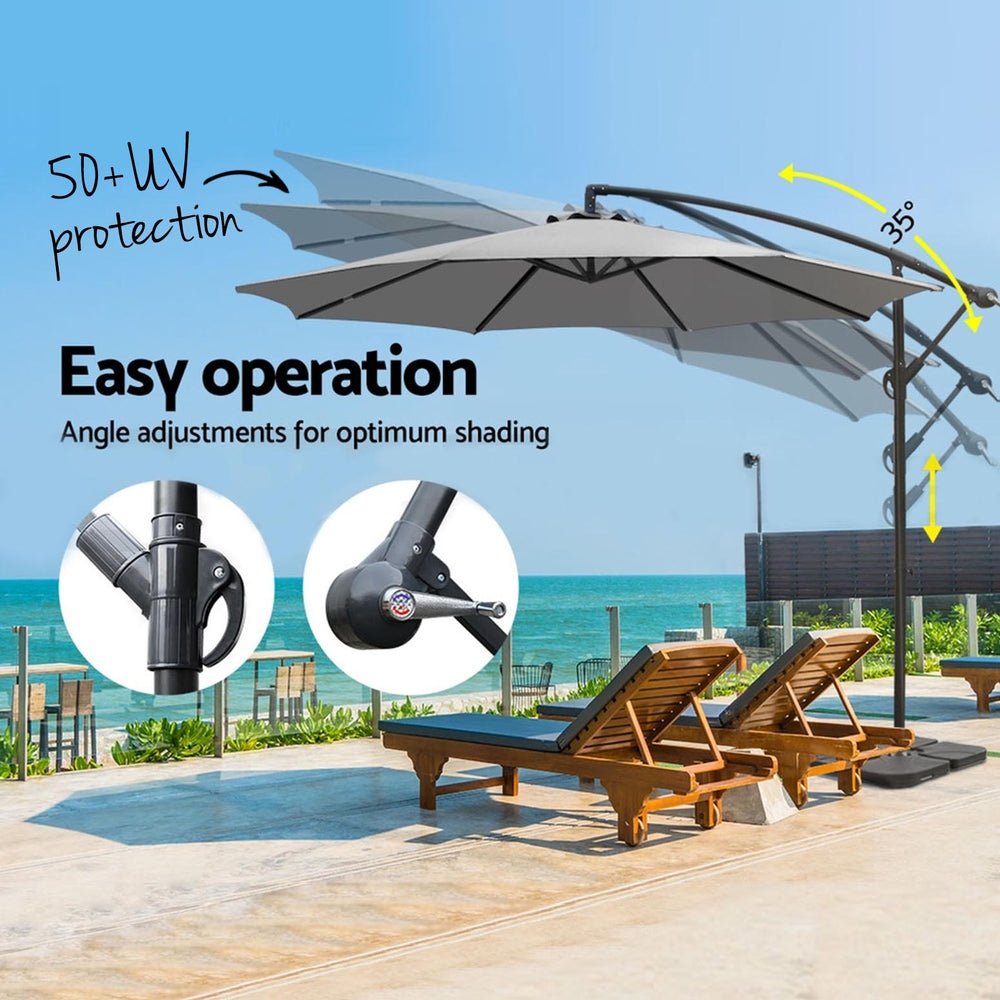Umbrella Outdoor Umbrellas Cantilever Sun Stand UV Garden Base Grey 3M - Home & Garden > Shading - Bedzy Australia