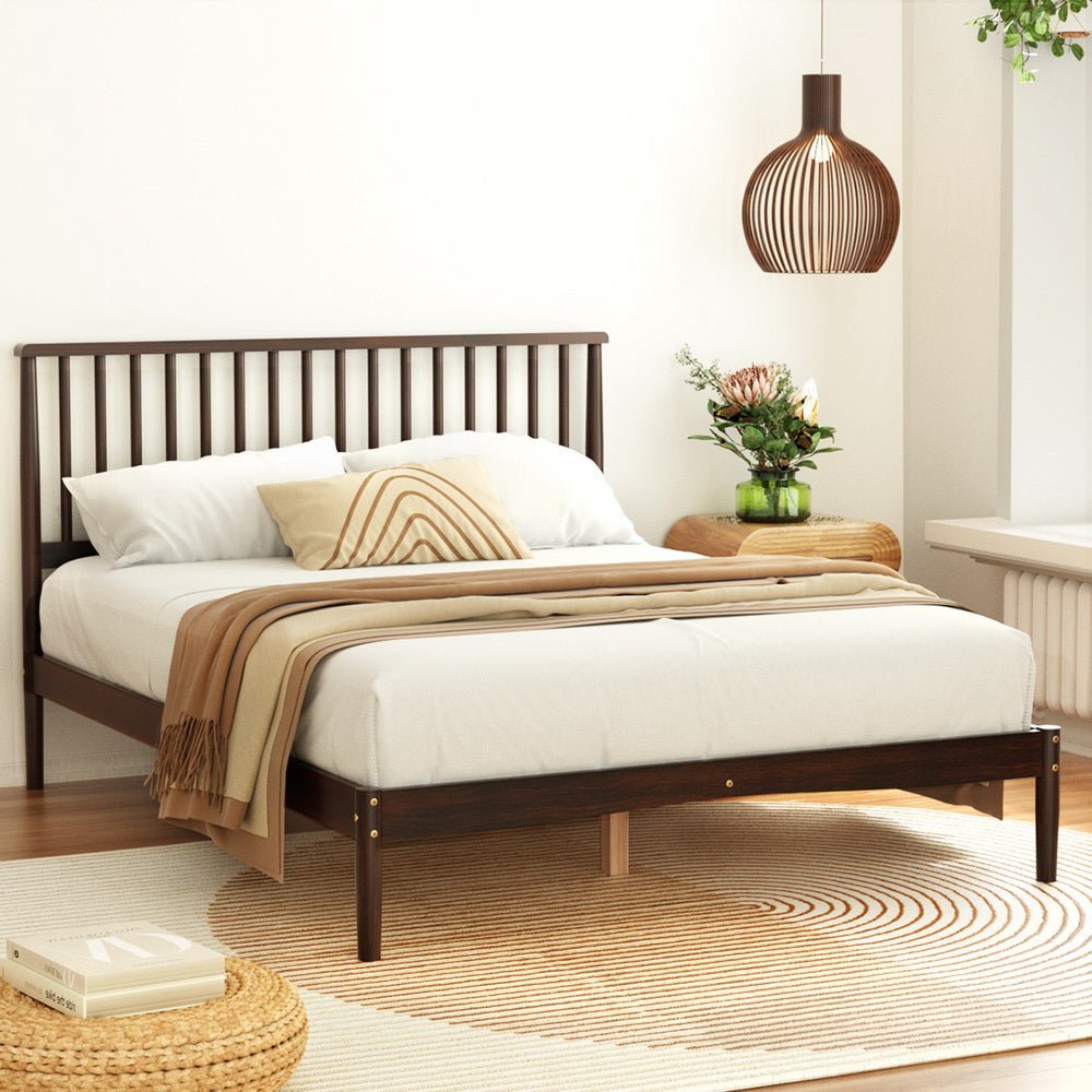 Double Package | Vise Solid Pinewood Bed Frame Walnut & Bonita Pillow Top Mattress (Medium Firm)