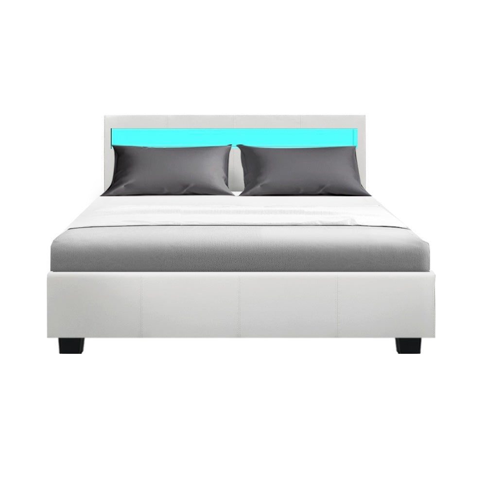 Wanda LED Storage Double Bed Frame White - Bedzy Australia