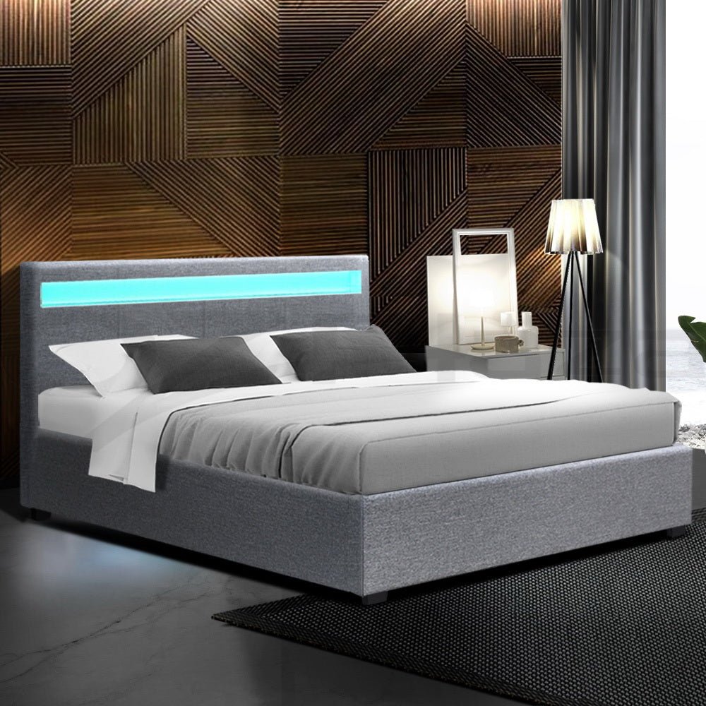 Wanda LED Storage Queen Bed Frame Grey - Bedzy Australia