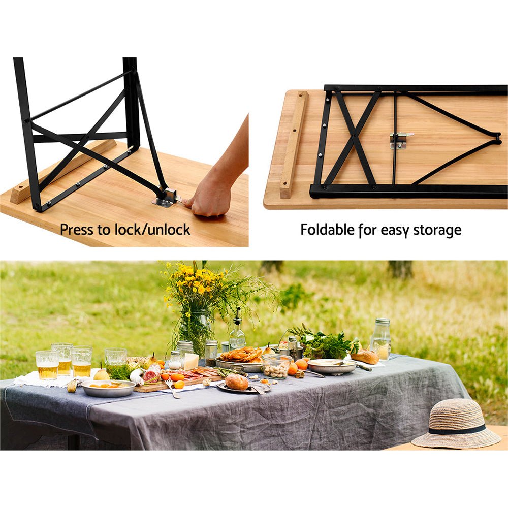 Wooden Outdoor Foldable Bench Set - Natural - Furniture > Outdoor - Bedzy Australia