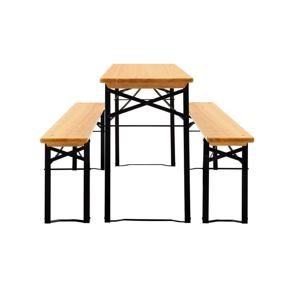 Wooden Outdoor Foldable Bench Set - Natural - Furniture > Outdoor - Bedzy Australia