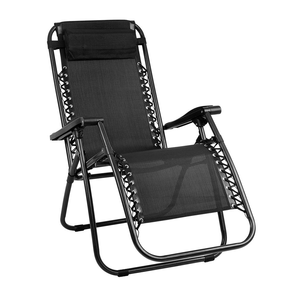 Zero Gravity Chair Folding Outdoor Recliner Adjustable Sun Lounge Camping Black - Furniture > Outdoor - Bedzy Australia