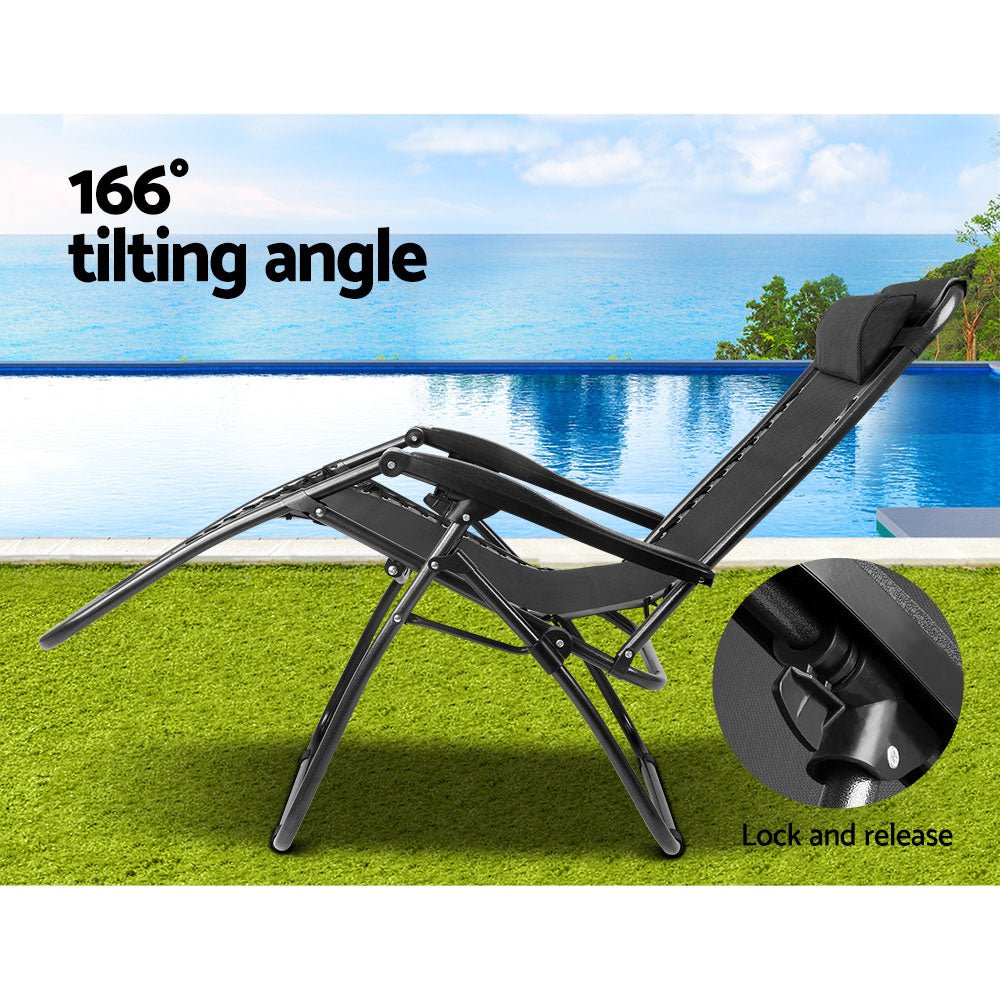 Zero Gravity Chair Folding Outdoor Recliner Adjustable Sun Lounge Camping Black - Furniture > Outdoor - Bedzy Australia
