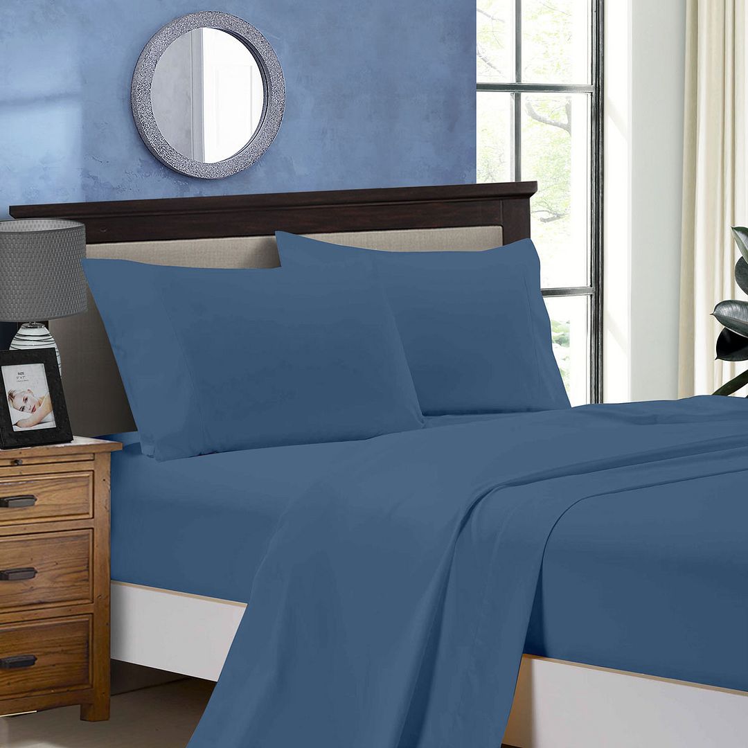 1000TC King Size Bed Soft Flat & Fitted Sheet Set Greyish Blue - Home & Garden > Bedding - Bedzy Australia