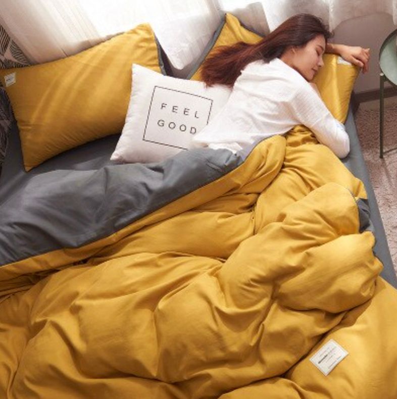 1000TC Reversible King Size Yellow and Grey Duvet Doona Quilt Cover Set - Home & Garden > Bedding - Bedzy Australia