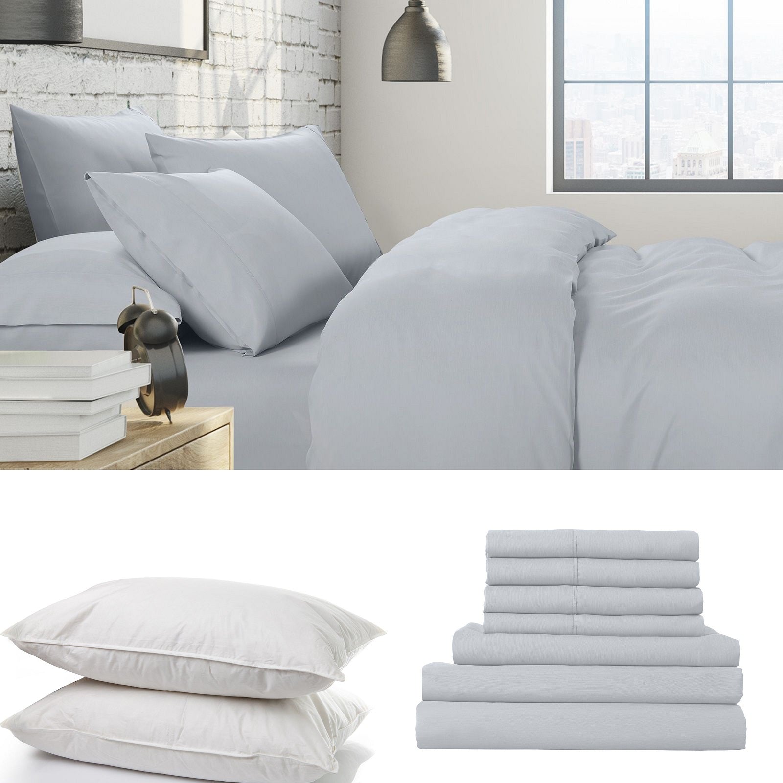 1500 Thread Count 6 Piece Combo And 2 Pack Duck Feather Down Pillows Bedding Set - King - Indigo - Home & Garden > Bedding - Bedzy Australia