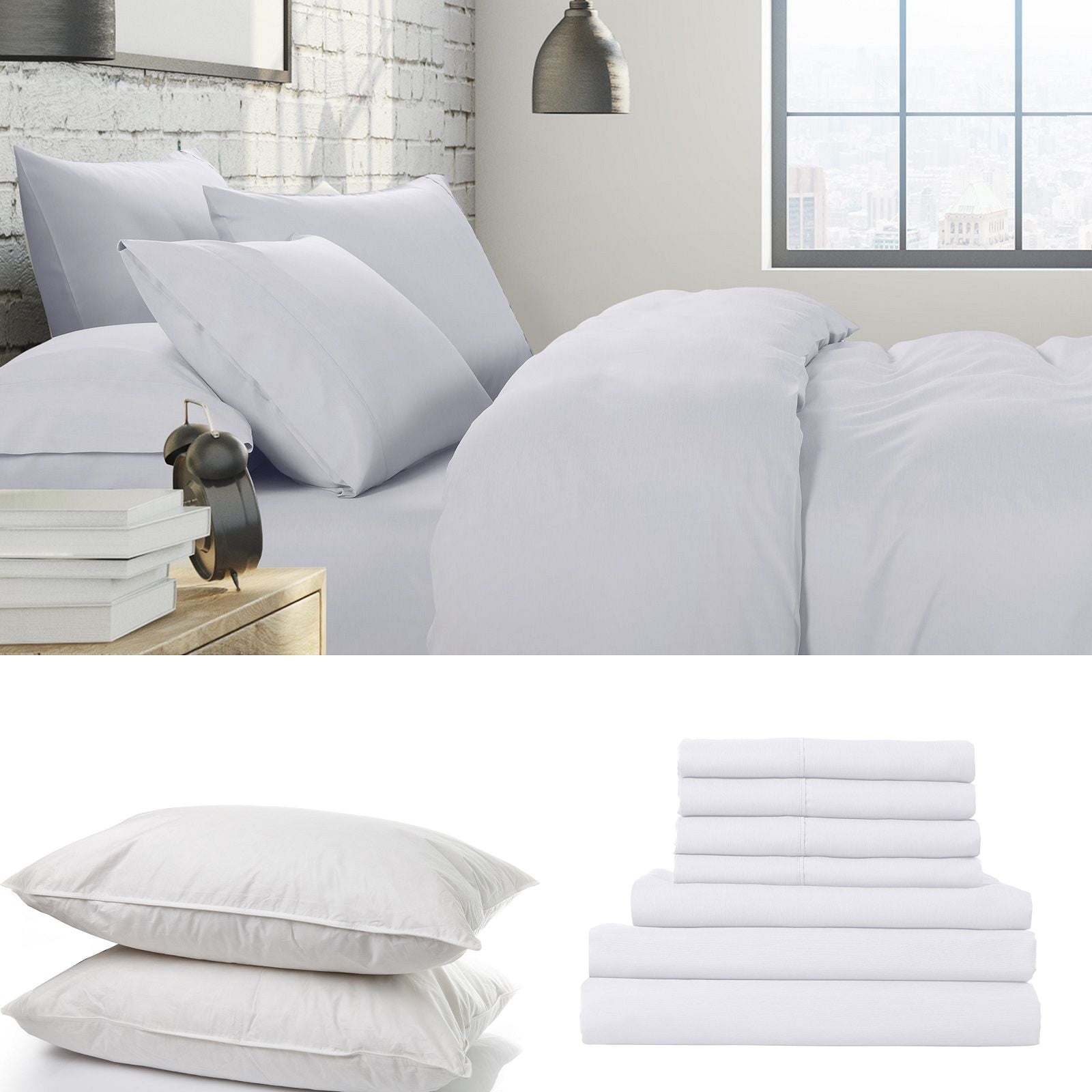 1500 Thread Count 6 Piece Combo And 2 Pack Duck Feather Down Pillows Bedding Set - King - White - Home & Garden > Bedding - Bedzy Australia