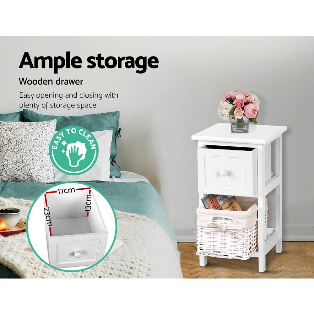 2 x White Rustic Bedside Tables (Twin Pack) - Bedzy Australia