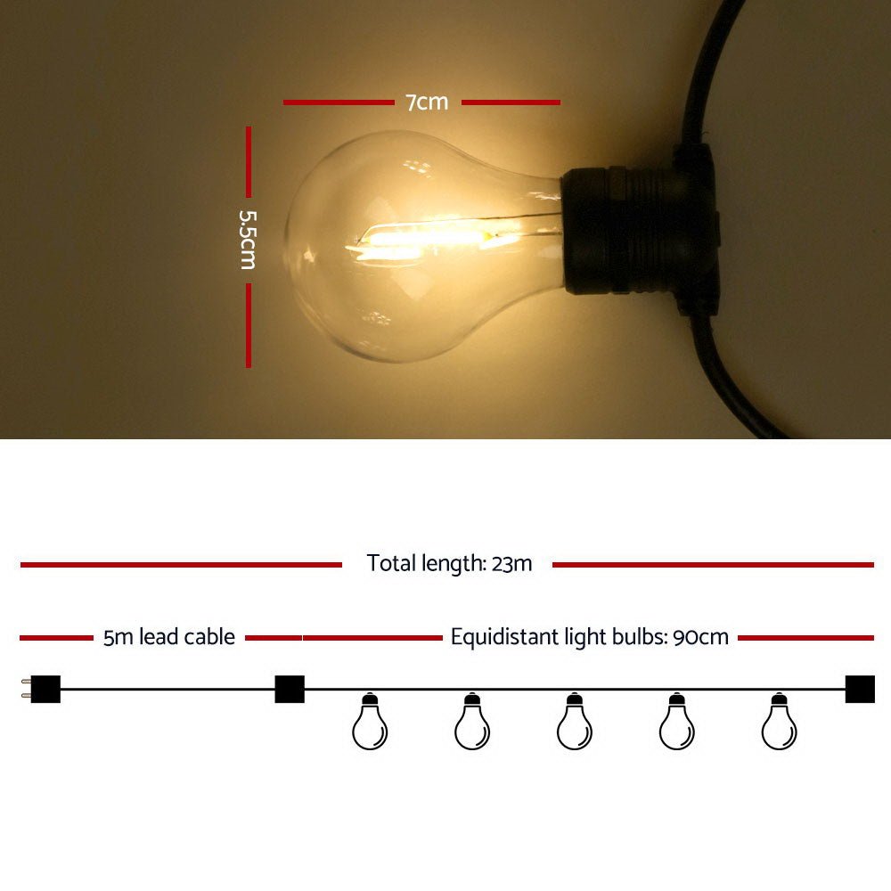 23m LED Festoon String Lights 20 Bulbs Kits Wedding Party Christmas A19 - Bedzy Australia