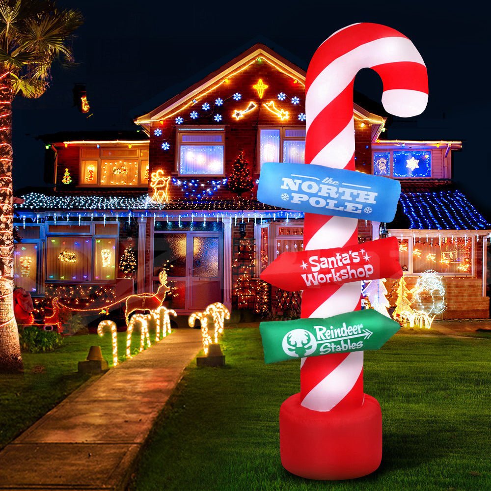 2.4M Christmas Inflatable Santa Guide Candy Pole Xmas Decor LED - Bedzy Australia