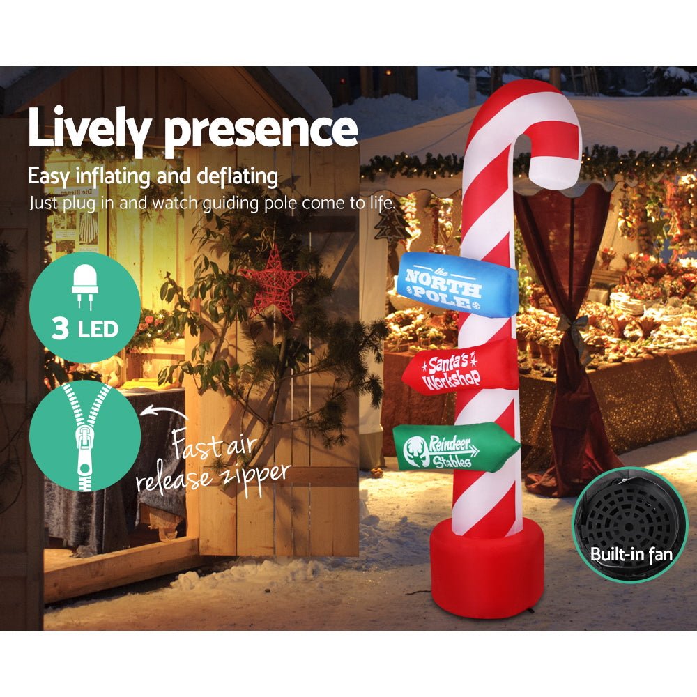 2.4M Christmas Inflatable Santa Guide Candy Pole Xmas Decor LED - Bedzy Australia