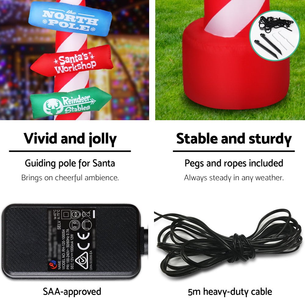 2.4M Christmas Inflatable Santa Guide Candy Pole Xmas Decor LED - Bedzy Australia